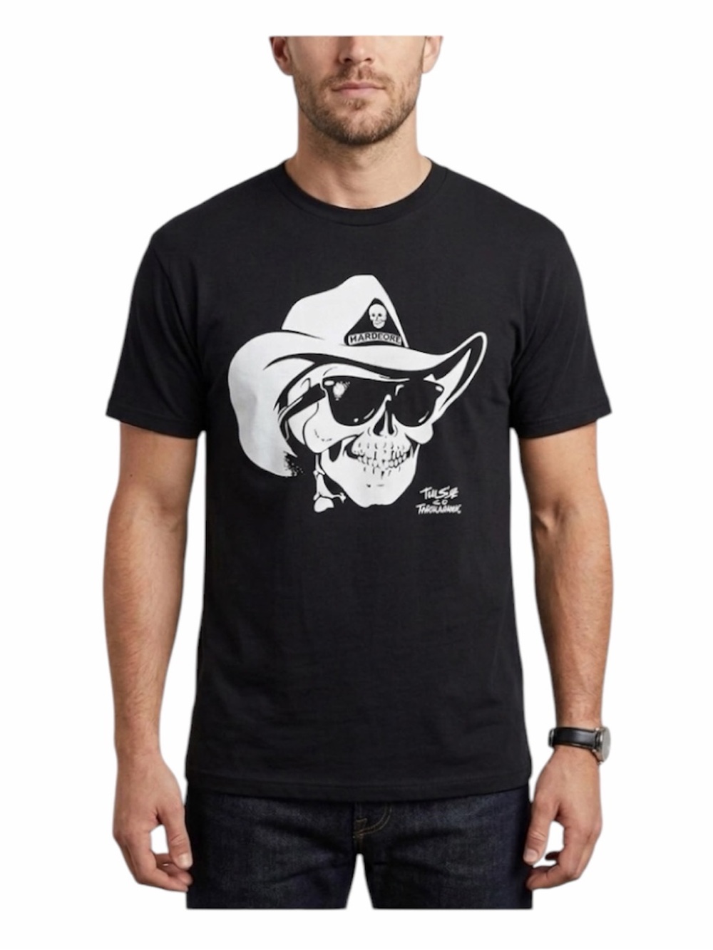 Too Slim & the Taildraggers Sz XL Skull Cowboy T-Shirt Blues Rock Beer Two Side